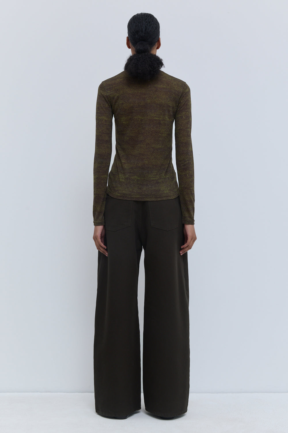 Dark forest wide-leg denim pants for women with relaxed fit back view Christian Wijnants