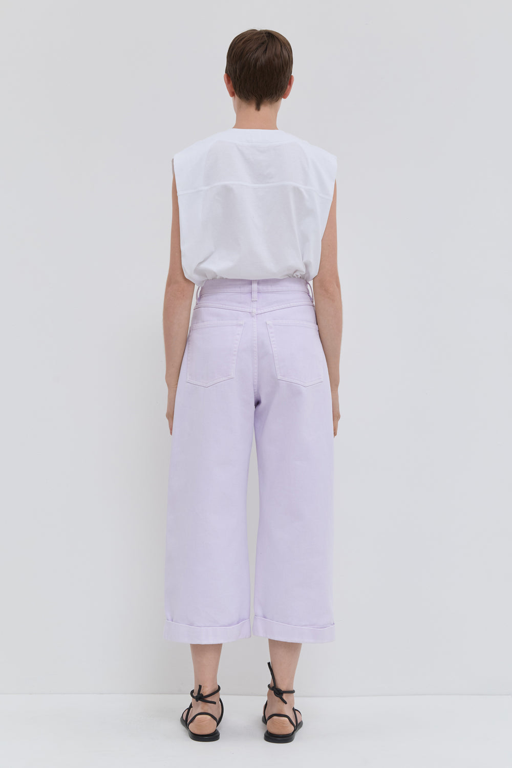 Pale iris cropped wide leg jeans with cuffed hem