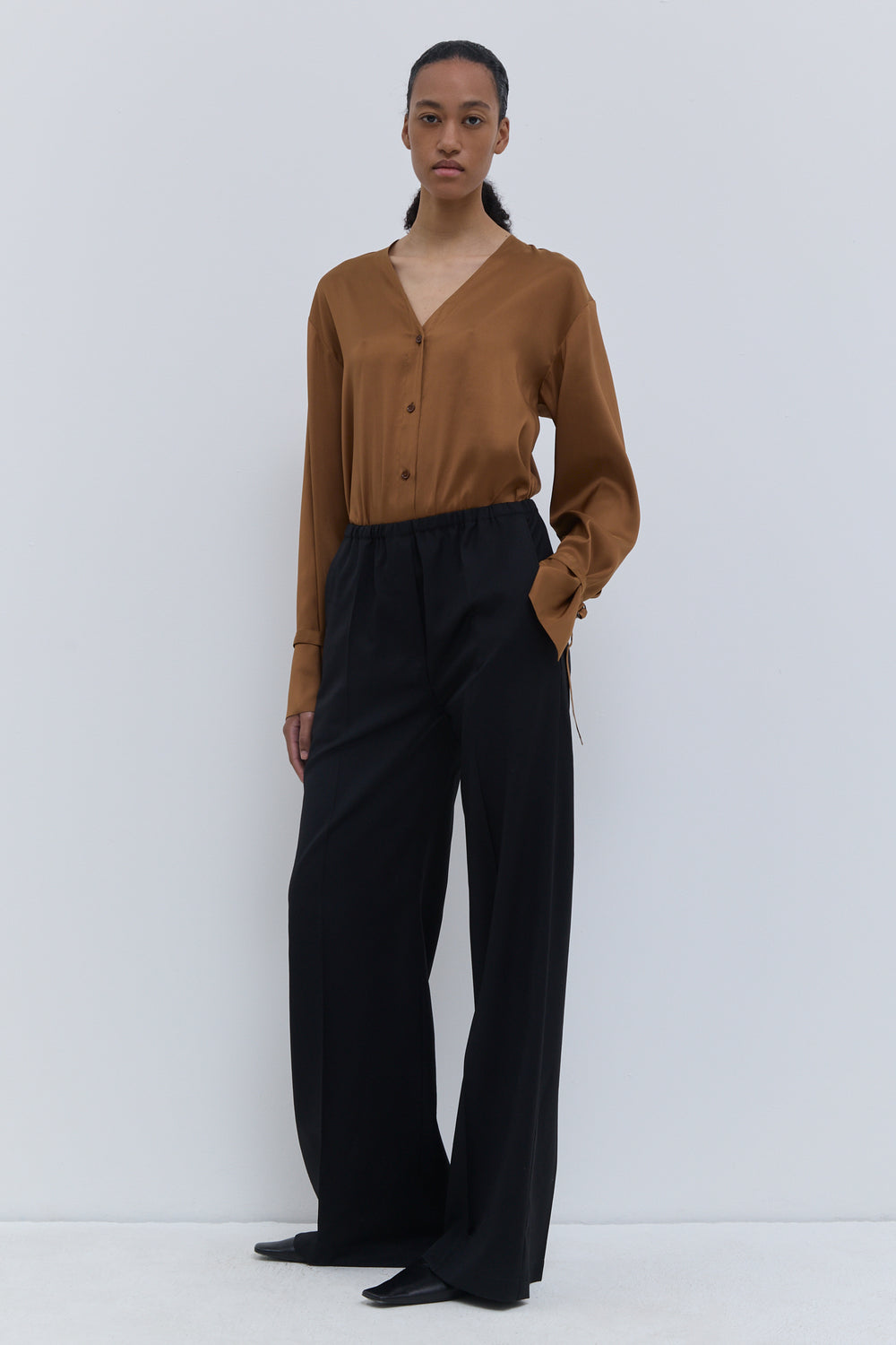 Christian Wijnants dark navy straight-leg trousers in virgin wool with front crease detail