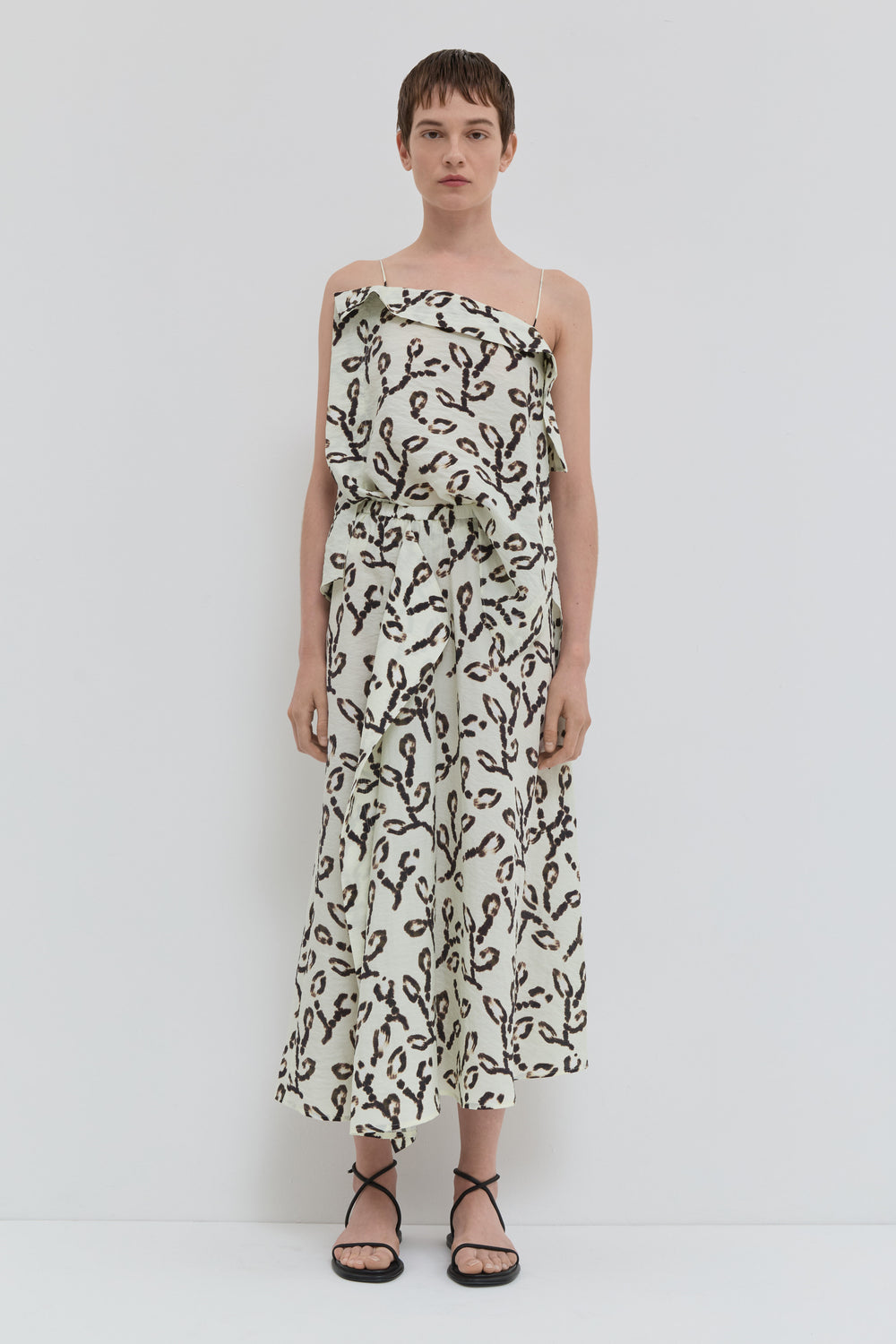 Wheat magnolia printed draped skirt in rayon with elastic waistband front view
