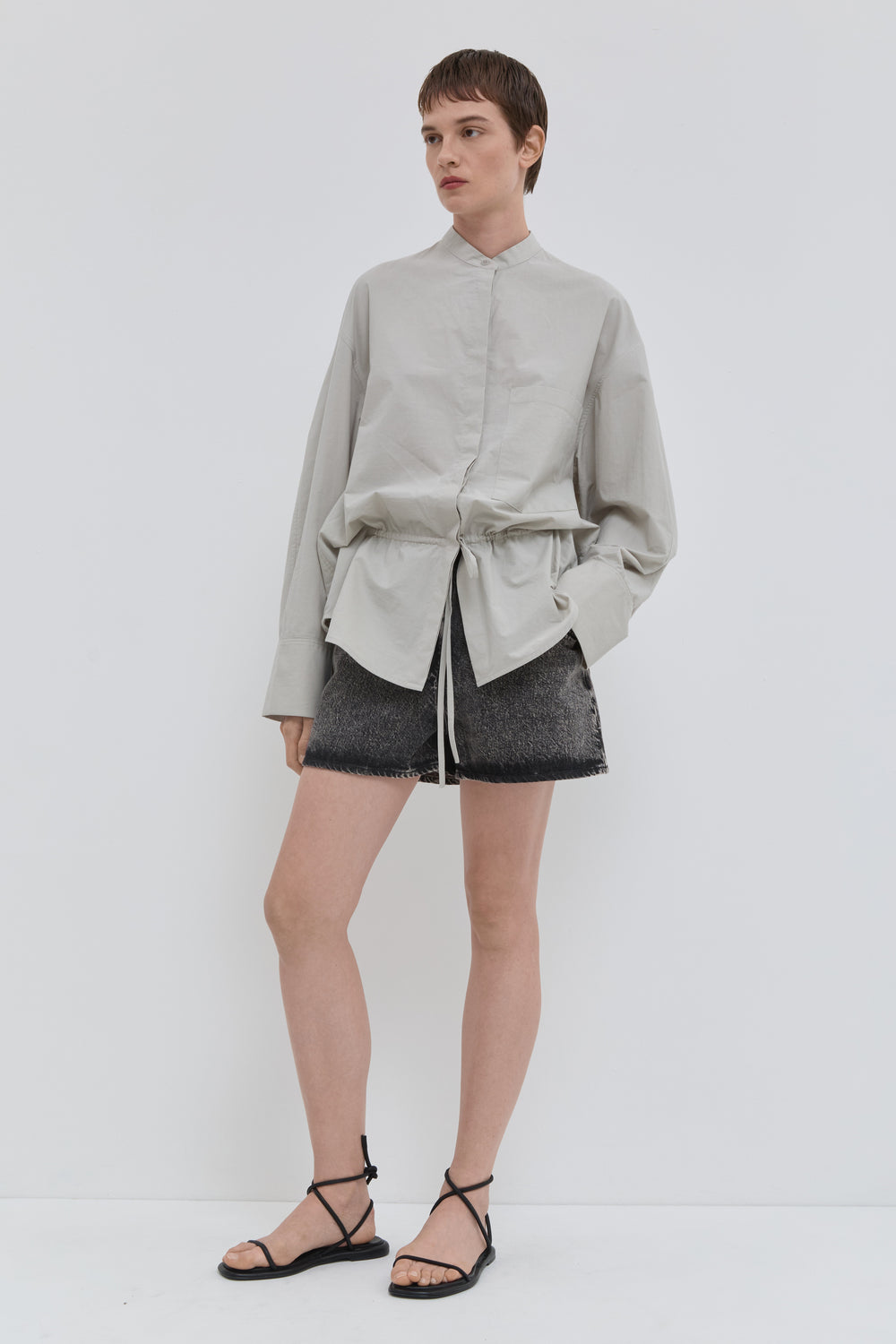 Cement loose fit shirt in Japanese organic cotton with balloon sleeves